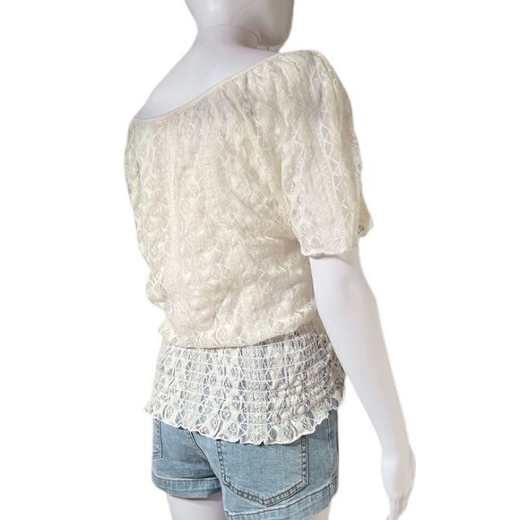 Cream Lace  Smocked Waist Top - Picture 1 of 6